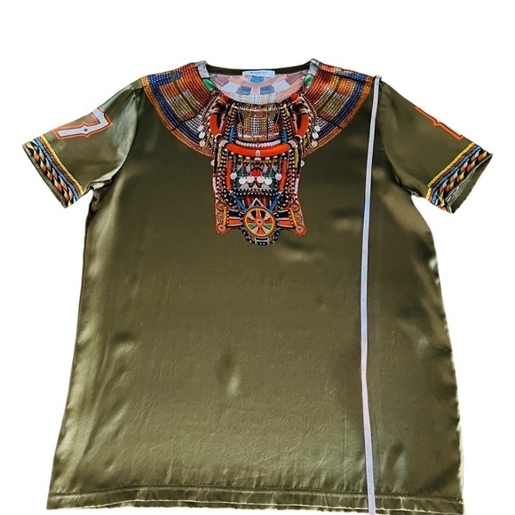 GIVENCHY WOMEN’S GORGEOUS SHORT SLEEVE SILK PULLOVER TOP SIZE XS OLIVE/GOLD - Picture 6 of 14